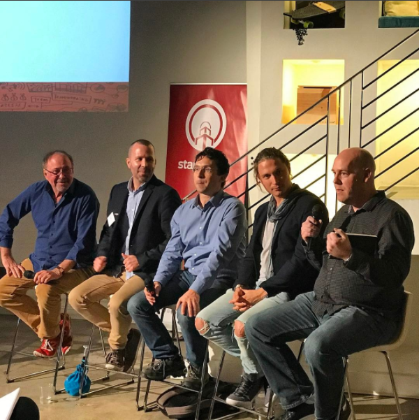   Panelists (From left to right):  Shel Israel, Dirk Wallace, Matthias Pusch, Elijah Allan-Blitz and John Lucchetti. 