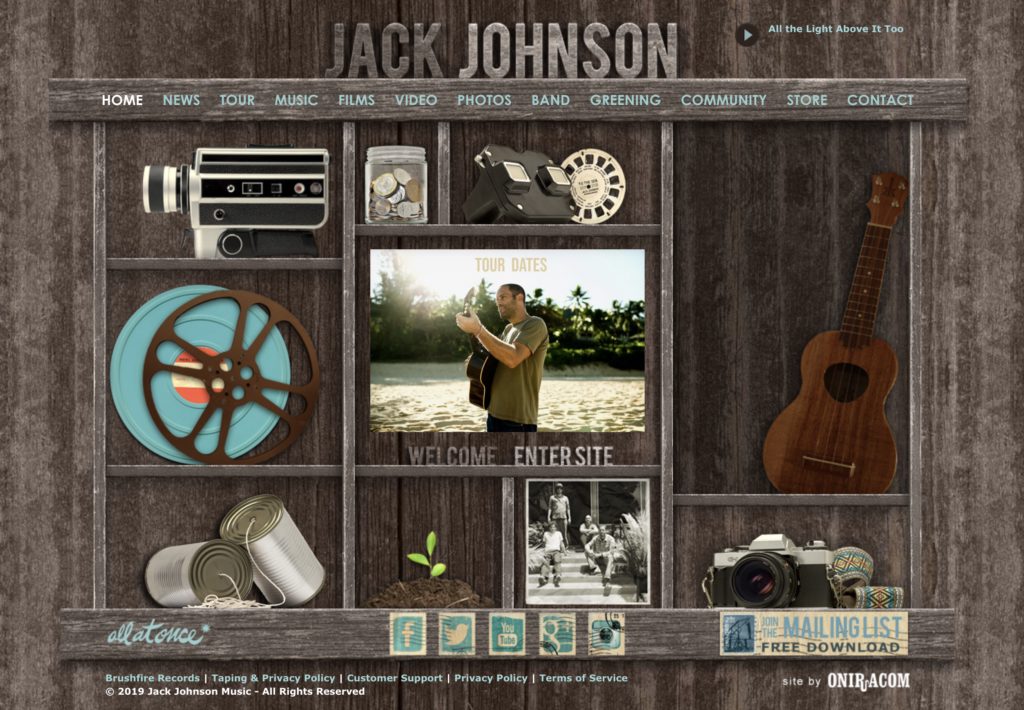 Jack Johnson Music Landing Page